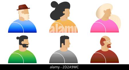 Avatar icon set. Six different people illustration flat design style vector, Stock Vector