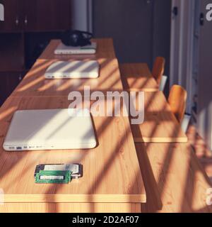 Computer room in school. Computer classroom is empty waiting for students to study. Stock Photo