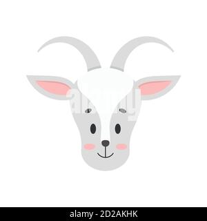 Cute goat head vector icon isolated on white background. Stock Vector