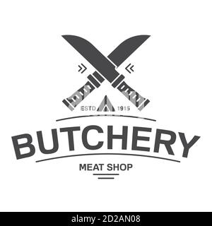 Emblem Butcher meat shop. Chefs knives crossed. Stock Vector