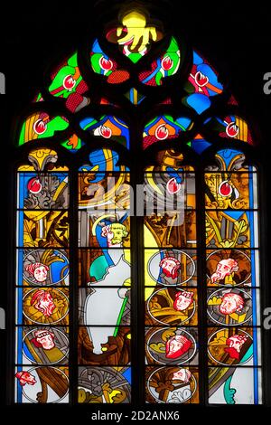 Stained glass in the cathedral of Nevers, Nievre, Bourgogne-Franche-Comte, France Stock Photo