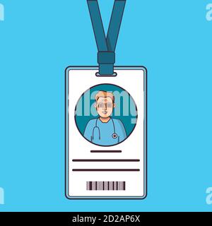 ID cards doctors. Young man plastic identification card. Stock Vector