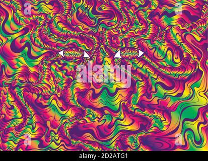 Psychedelic alien eyes with waves. Bright gradient colors. Fanta Stock Vector