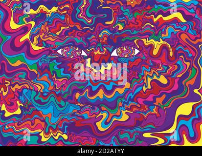 Psychedelic colorful eyes and waves. Fantastic art with decorati Stock Vector