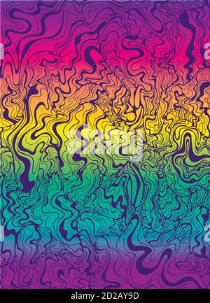 Psychedelic waves purple color, gradient rainbow colors backgrou Stock Vector