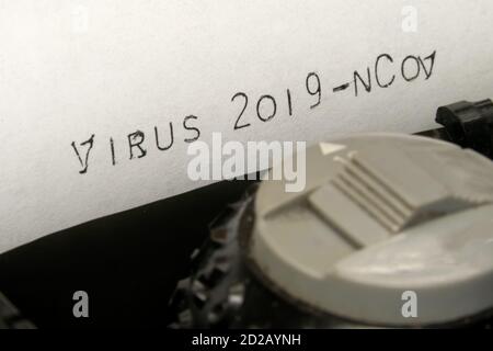Close up printed text Virus 2019 - nCov on an old typewriter Stock Photo