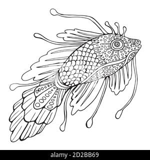 Fantasy fish, coloring page for children and adults. Stock Vector