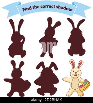 Find the correct shadow with a basket with Easter eggs. Stock Vector