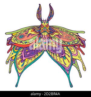 Butterfly fantasy rainbow color page. Stock Vector