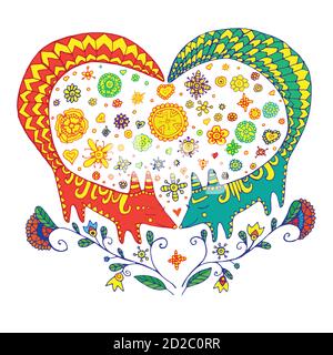 Valentine s Day. Love cute card. Two color cartoon foxes. Stock Vector