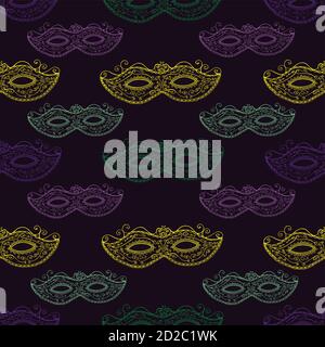 Seamless festive pattern with masks, doodle style. Stock Vector