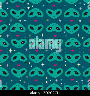 Funny heads of aliens in the form of hearts Stock Vector