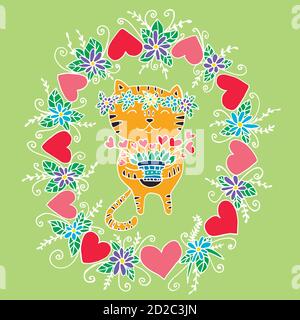 Celebrities funny cat with little hearts Stock Vector