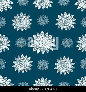 Monochrome doodle ethnic flowers seamless pattern. Stock Vector