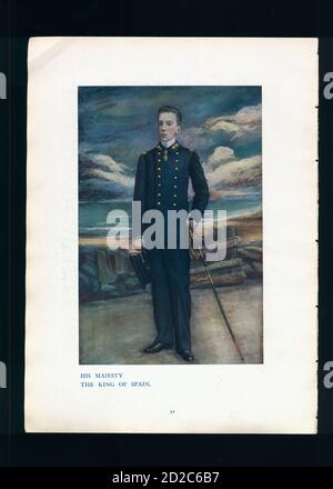 Chromolithographic portrait of King Alfonso XIII of Spain (17 May 1886 – 28 February 1941). Image published in Royalties of the World  (George Newnes, Stock Photo