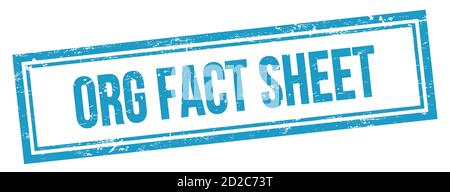 ORG FACT SHEET text on blue grungy vintage rectangle stamp. Stock Photo