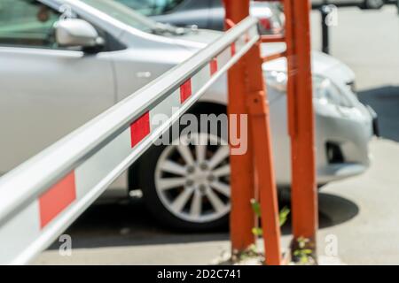 automatic barrier in the yard close-up Stock Photo