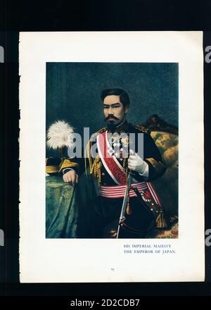 Chromolithographic portrait of Meiji the Great, Emperor of Japan (3 November 1852 – 30 July 1912). He was the 122nd emperor of Japan and during his re Stock Photo