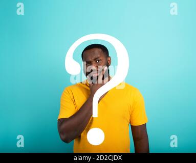 Confused Man has a big question to ask. Concept of options, confusion, decision. Stock Photo