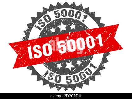 iso 50001 stamp. round grunge sign with ribbon Stock Vector