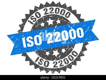 iso 22000 stamp. round grunge sign with ribbon Stock Vector