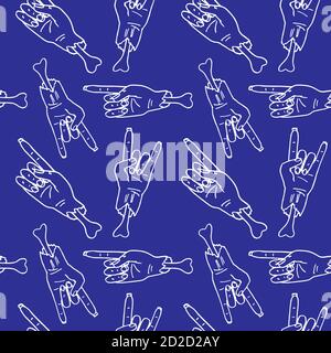 Zombie hands on navy blue backdrop. Halloween seamless pattern for wallpaper, wrap paper, sleeper, bath tile, apparel or bed linen Phone case or cloth Stock Vector