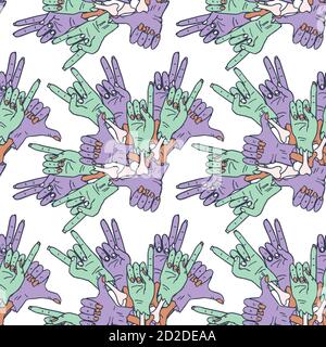 Zombie hands on white backdrop. Halloween seamless pattern for wallpaper, wrap paper, sleeper, bath tile, apparel or bed linen Phone case or cloth pri Stock Vector