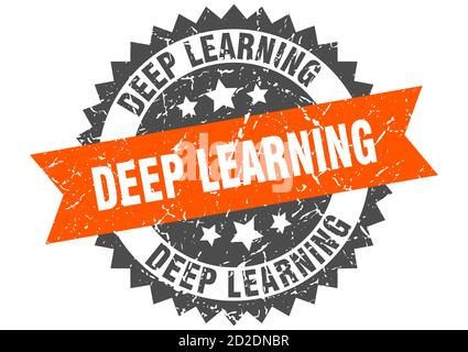 deep learning stamp. round grunge sign with ribbon Stock Vector