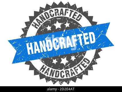 hand crafted stamp. round grunge sign with ribbon Stock Vector