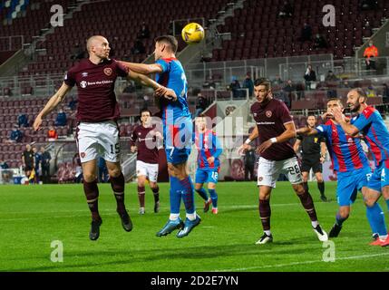 Betfred Cup - Heart of Midlothian v Inverness Caledonian Thistle,.  Tynecastle Park, Edinburgh, Midlothian, UK.  06/10/2020. Hearts play host to Inverness Caledonian Thistle in the Betfred Cup at Tynecastle Park, Edinburgh. Pic shows: Hearts' forward, Craig Wighton, comes close with a header. Credit: Ian Jacobs Stock Photo