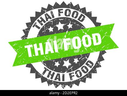 thai food stamp. round grunge sign with ribbon Stock Vector