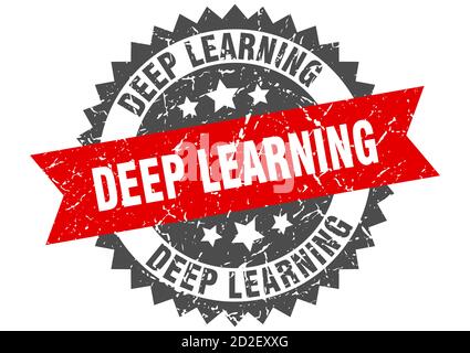 deep learning stamp. round grunge sign with ribbon Stock Vector