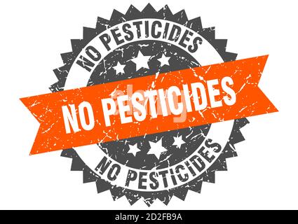 no pesticides stamp. round grunge sign with ribbon Stock Vector