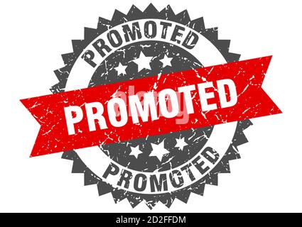 promoted stamp. round grunge sign with ribbon Stock Vector