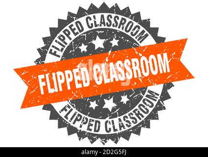 flipped classroom stamp. round grunge sign with ribbon Stock Vector