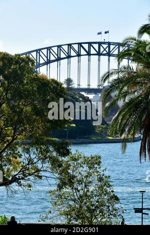 A view of the Sydney Harbour Bridge from the Royal Botanic Gardens Stock Photo