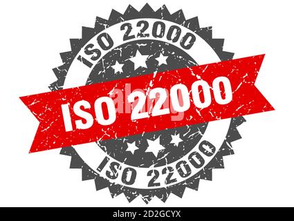 iso 22000 stamp. round grunge sign with ribbon Stock Vector