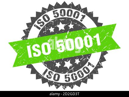 iso 50001 stamp. round grunge sign with ribbon Stock Vector