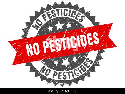 no pesticides stamp. round grunge sign with ribbon Stock Vector