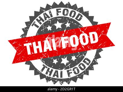 thai food stamp. round grunge sign with ribbon Stock Vector