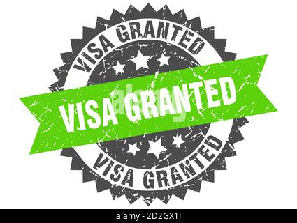 visa granted stamp. round grunge sign with ribbon Stock Vector