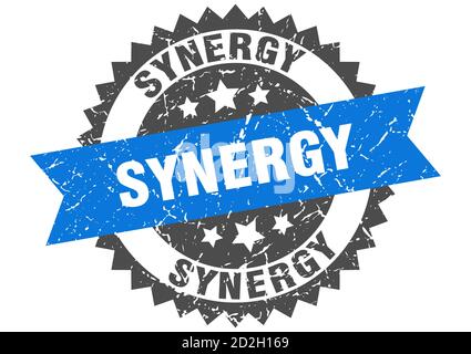 synergy stamp. round grunge sign with ribbon Stock Vector