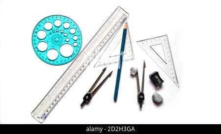 Drawing instruments on a white background Stock Photo