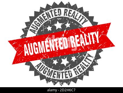 augmented reality stamp. round grunge sign with ribbon Stock Vector