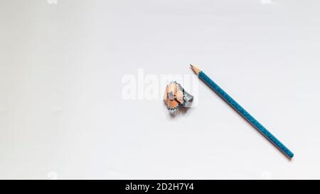 Pencil with sharpener on white background Stock Photo