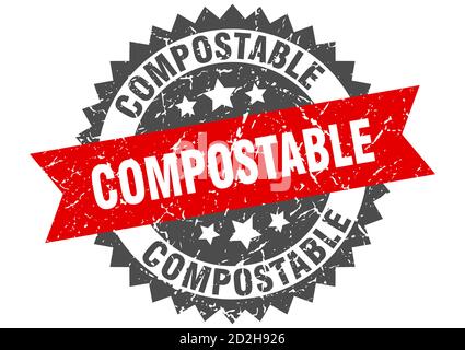 compostable stamp. round grunge sign with ribbon Stock Vector