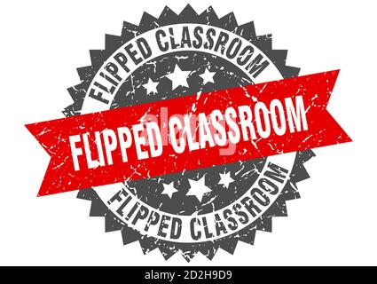 flipped classroom stamp. round grunge sign with ribbon Stock Vector