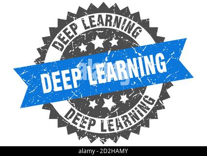 deep learning stamp. round grunge sign with ribbon Stock Vector