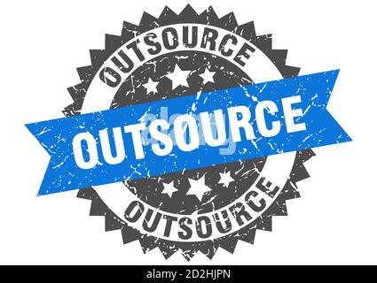 outsource stamp. round grunge sign with ribbon Stock Vector