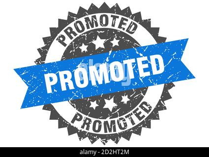 promoted stamp. round grunge sign with ribbon Stock Vector